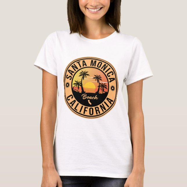 Santa Monica California Sunset Vacation Souvenirs T Shirt (Framsida)