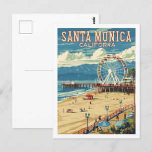 Santa Monica California USA Berömd Vintage resor Vykort