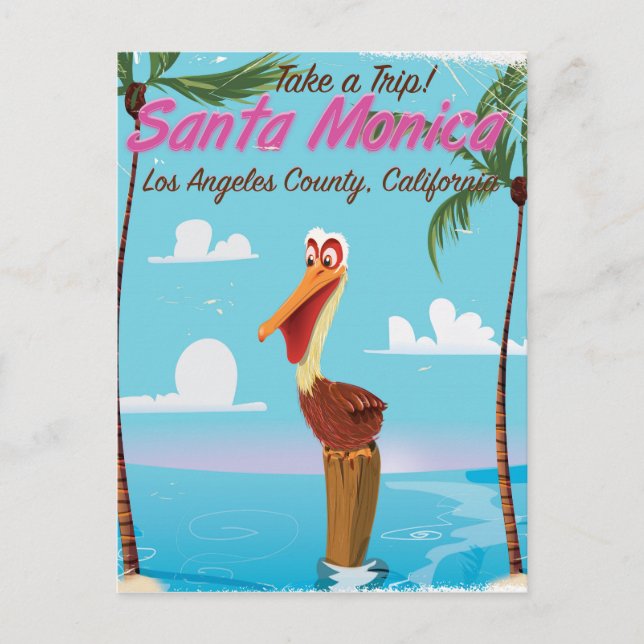 Santa Monica Cartoon retro resemaffisch Vykort (Framsida)