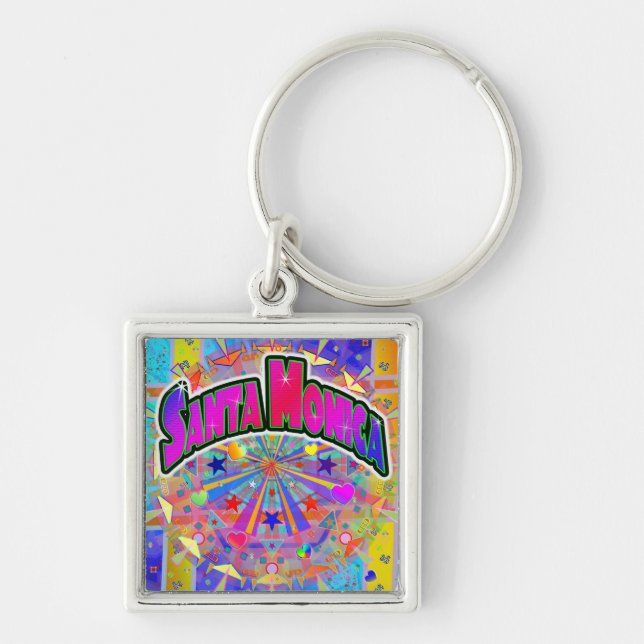 Santa Monica Cosmic Unity Keychain Fyrkantig Silverfärgad Nyckelring (Framsidan)