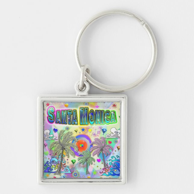 Santa Monica Deep Dream Keychain Fyrkantig Silverfärgad Nyckelring (Framsidan)