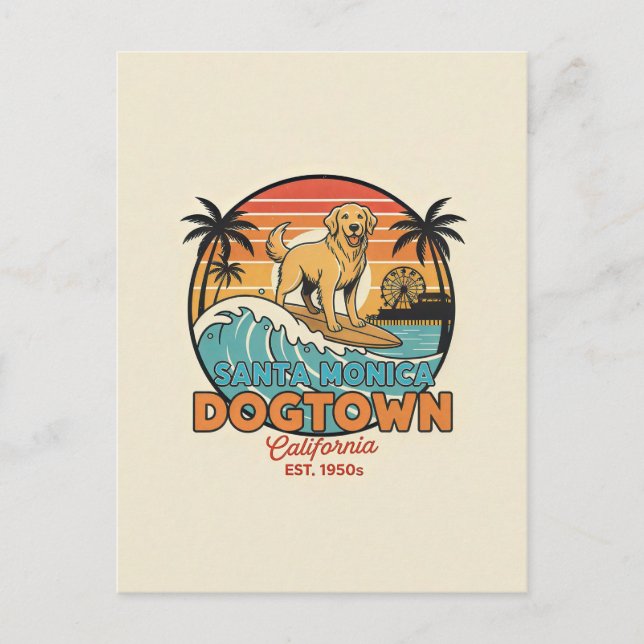 Santa Monica “Dogtown” CA Retro 1950-tal Vykort (Framsida)