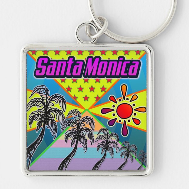 Santa Monica Freedom Keychain Fyrkantig Silverfärgad Nyckelring (Framsidan)