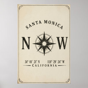 Santa Monica Kalifornien Koordinater Vintage Desig Poster