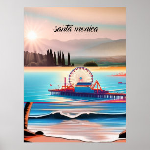 Santa Monica Kalifornien Reseskickkort, Kalifornie Poster