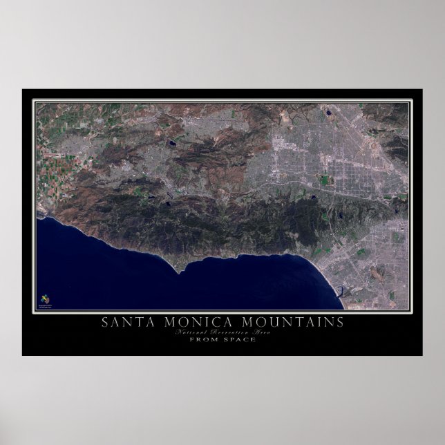 Santa Monica Mountains California Satellite Karta Poster (Framsidan)