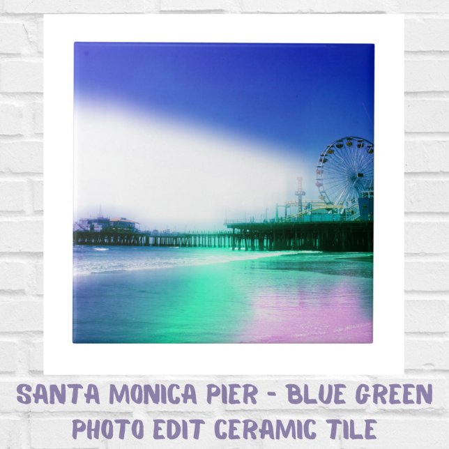 Santa Monica Pier - Blue Grönt Photo Edit Kakelplatta (Santa Monica Pier - Blue Green Photo Edit Ceramic Tile)