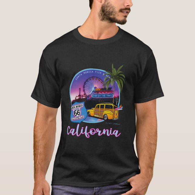 Santa Monica Pier California 66 End Of The Trail T Shirt (Framsida)