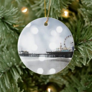 Santa Monica Pier - Grått Sparkles Photo Edit Julgransprydnad Keramik