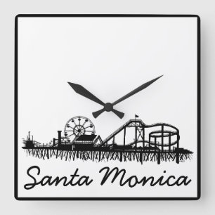 Santa Monica Pier Los Angeles California Beach Fyrkantig Klocka