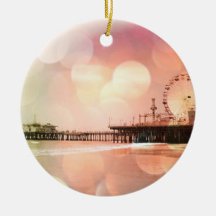 Santa Monica Pier - mousserande Rosa Photo Edit Julgransprydnad Keramik