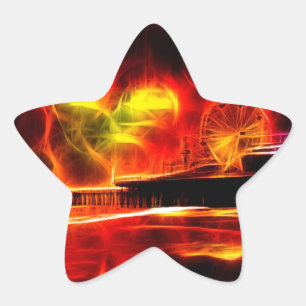 Santa Monica Pier Neon Fire Flames Stjärnformat Klistermärke