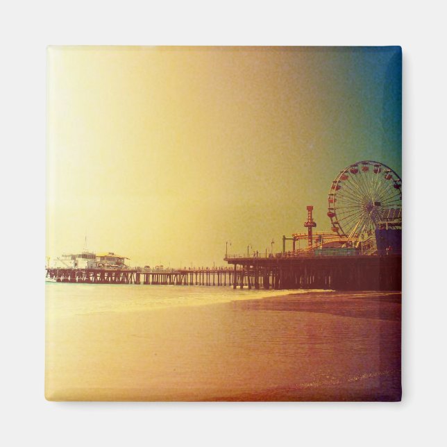 Santa Monica Pier - Orange Sunrise Photo Edit Magnet (Framsidan)