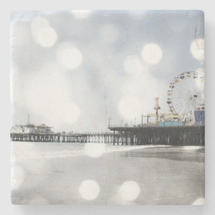 Santa Monica Pier Silver Grått Sparkles Stenunderlägg