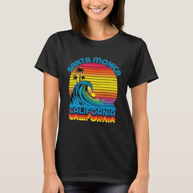 Santa Monica Retro Throwback Surf & Beach Souvenir T Shirt (Framsida)