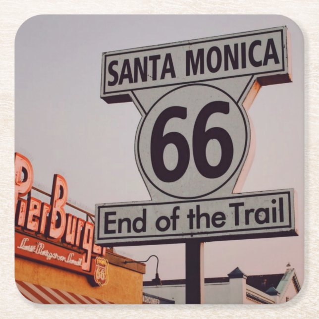 Santa Monica Route 66 California Underlägg Papper Kvadrat (Framsidan)