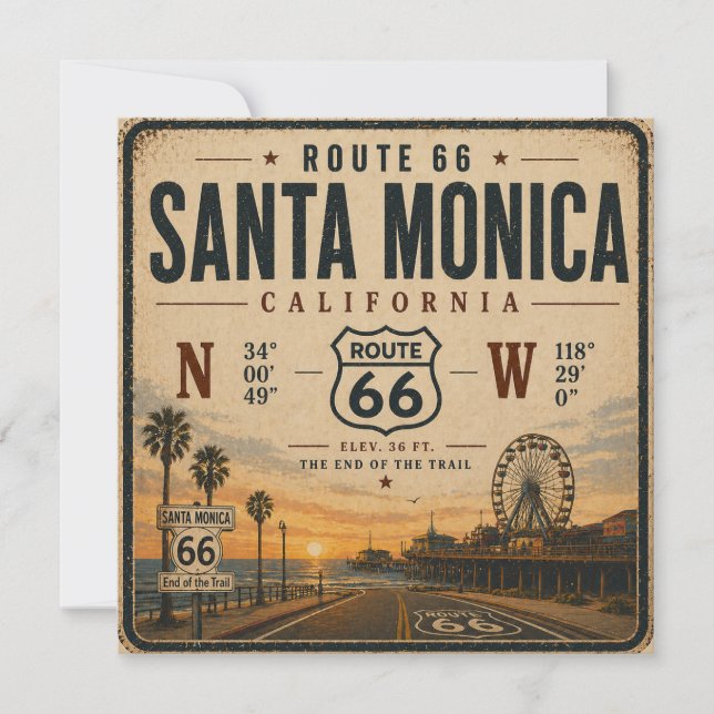 Santa Monica Route 66 Inbjudningskort (Framsida)