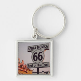 Santa Monica Route 66 Kalifornien Fyrkantig Silverfärgad Nyckelring