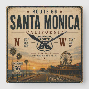 Santa Monica Route 66 Koordinater Urverk Fyrkantig Klocka