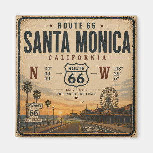 Santa Monica Route 66 Kylskåpskonst Magnet
