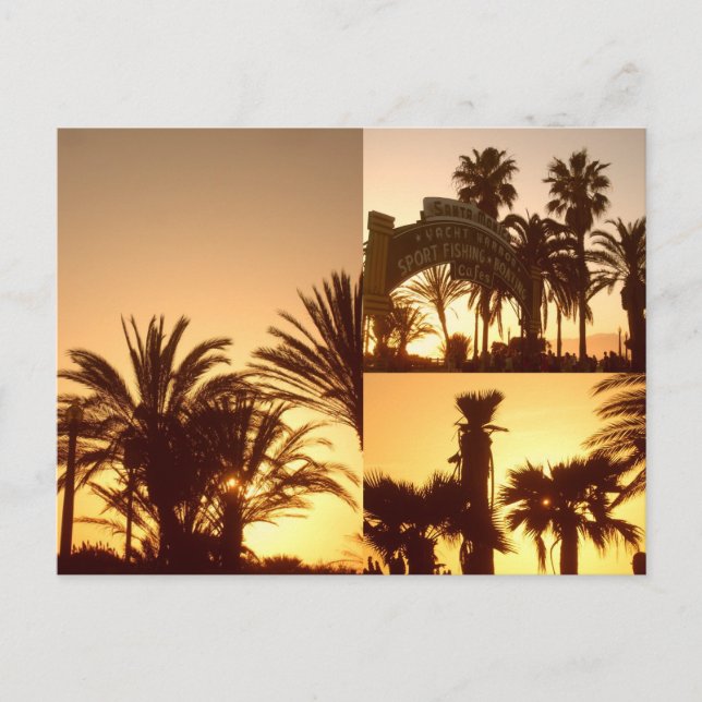 Santa Monica Sunset Collage Postcard Vykort (Framsida)