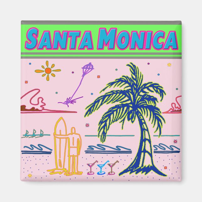 "Santa Monica" Surfer Beach Magnet (Framsidan)