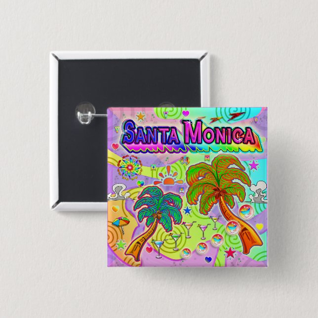 Santa Monica Vacation Target Button Knapp (Framsida & baksida)