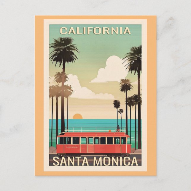 Santa Monica vintage reseskissillustration Vykort (Framsida)