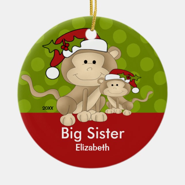 Santa Monkey Stor syster julgransprydnad Keramik (Framsidan)