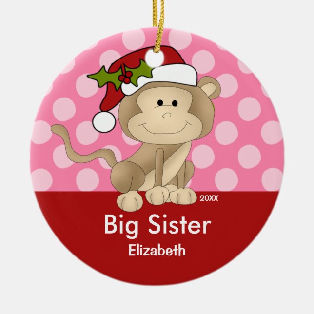 Santa Monkey Stor syster julgransprydnad Keramik (Framsidan)