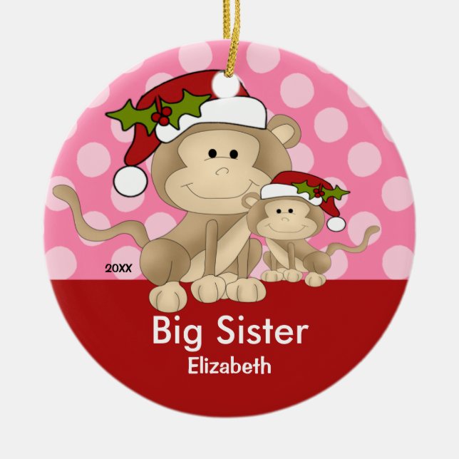 Santa Monkey Stor syster julgransprydnad Keramik (Framsidan)