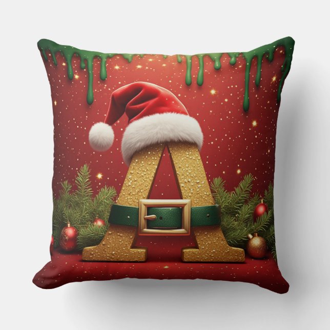 Santa Monogram A För Julklappar Kudde (Framsida)