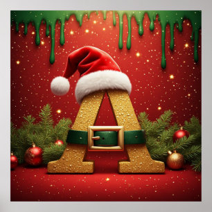 Santa Monogram A För Julklappar Poster