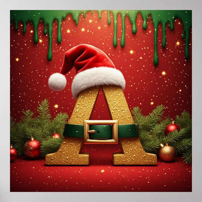 Santa Monogram A För Julklappar Poster (Framsidan)