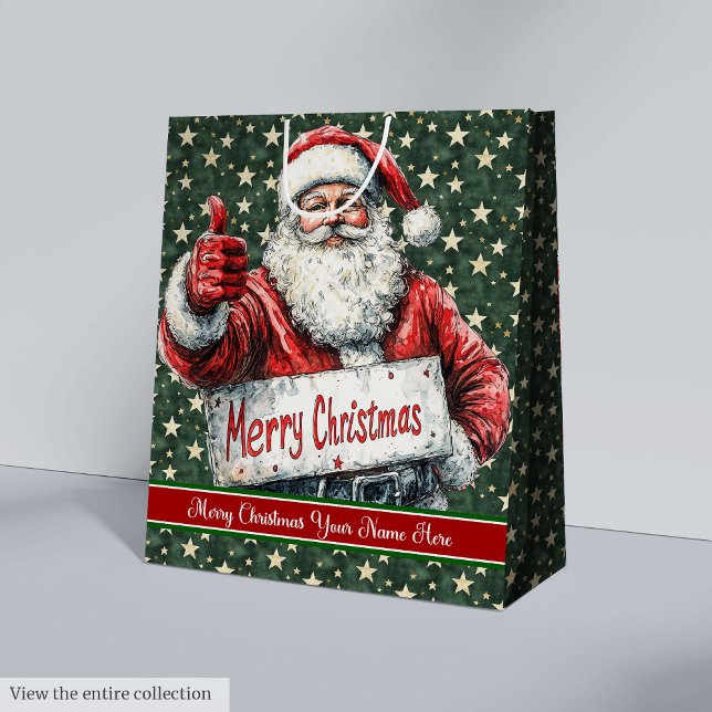 Santa Monogram Bag, Vintage Vattensfärgad jul (Santa Monogram Bag, Vintage Watercolor Christmas)