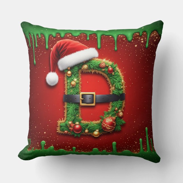 Santa Monogram D Med Julkrans Stil 🎁 Kudde (Framsida)
