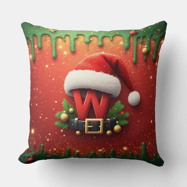 Santa Monogram W För Familj Dekoration Kudde (Framsida)