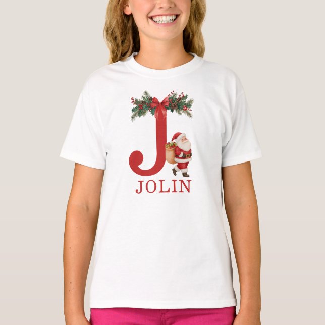 Santa Monogrammed and Name Family Matching T Shirt (Framsida)