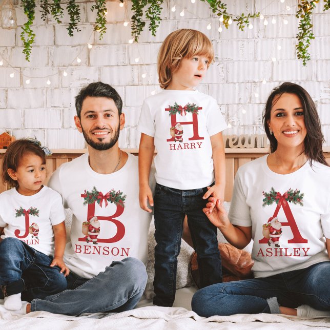 Santa Monogrammed and Name Family Matching T Shirt (Skapare uppladdad)