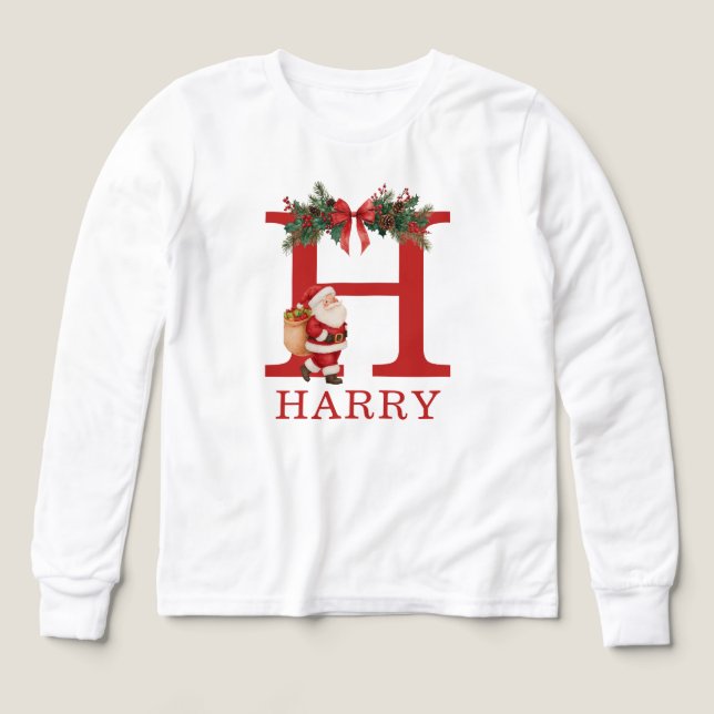Santa Monogrammed and Name Family Matching T Shirt (Design framsida)