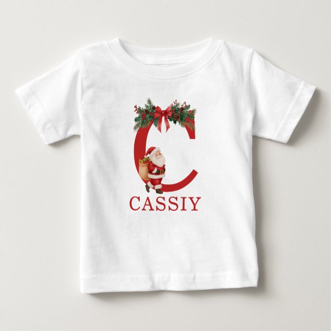 Santa Monogrammed and Name Family Matching T Shirt (Framsida)