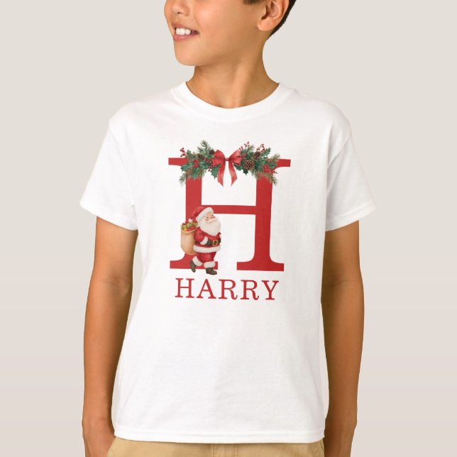 Santa Monogrammed and Name Family Matching T Shirt (Framsida)