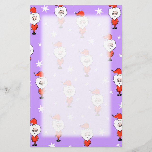 Santa Mönster. Lila jul Mönster. Brevpapper (Framsida)
