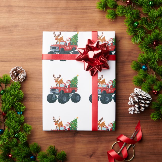 Santa Monster Truck Renjuret Christmas Tree Xmas Presentpapper (Julgåva)