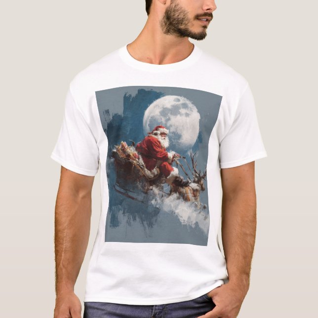 Santa Moonlit Sleigh Ride T Shirt (Framsida)
