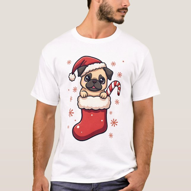 Santa Mops Glädje T Shirt (Framsida)