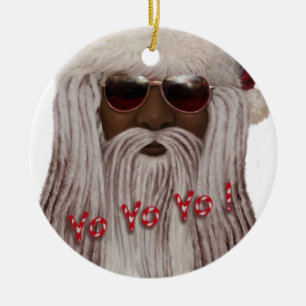 Santa (mörk) i fruktanar - Yo Yo Yo! Julgransprydnad Keramik