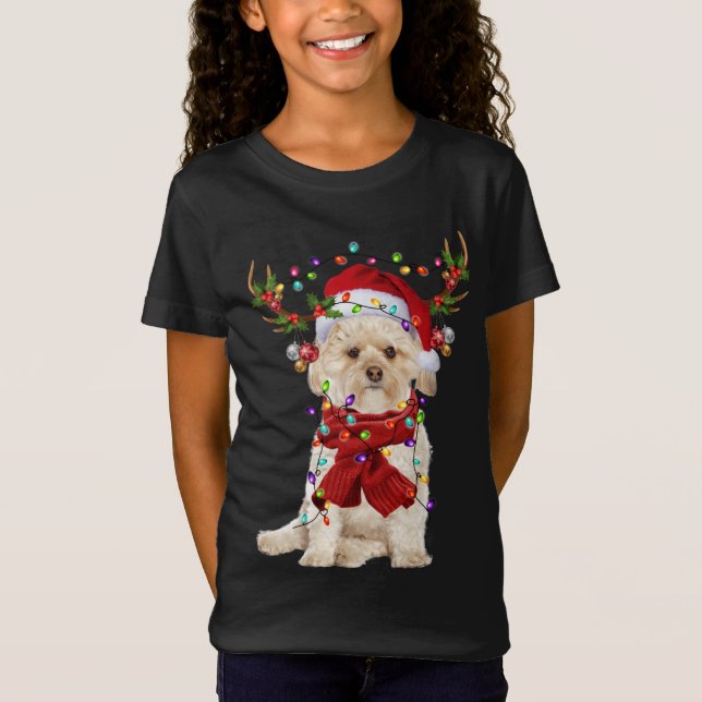 Santa Morkie Hund Reindeer jul Ljus T Shirt (Framsida)
