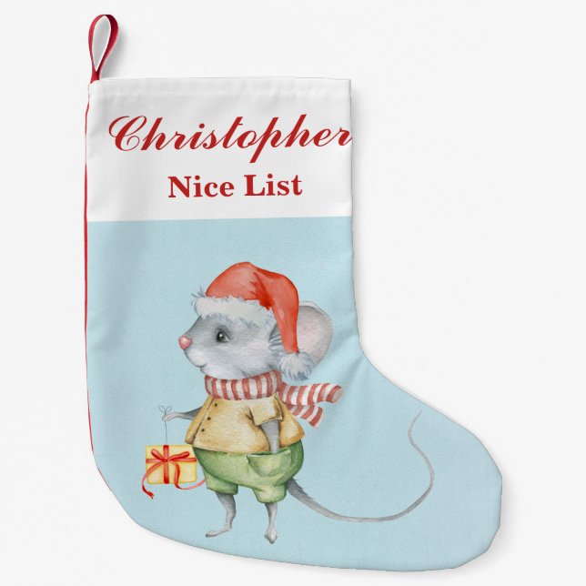 Santa Mouse Custom Name Nice List DCSA34 Liten Julstrumpa (Framsidan)