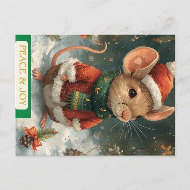 Santa Mouse Holiday Postcard Helg Vykort (Framsida)